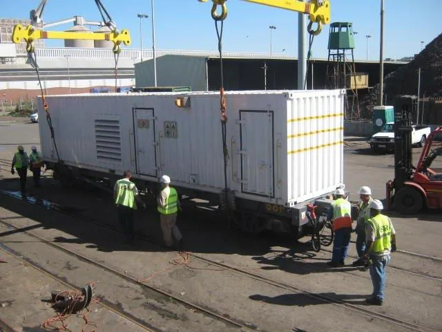 CFB Angola generator wagon rigged and ready for crane lift onto vessel