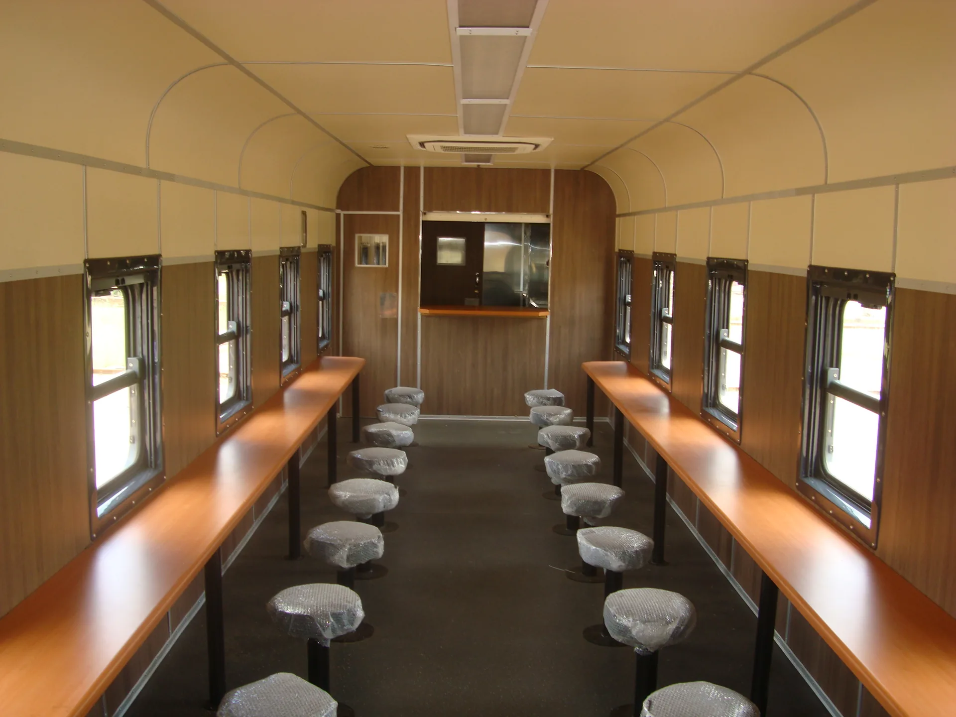 Refurbished dining car bar counter — CFB Angola passenger coach project